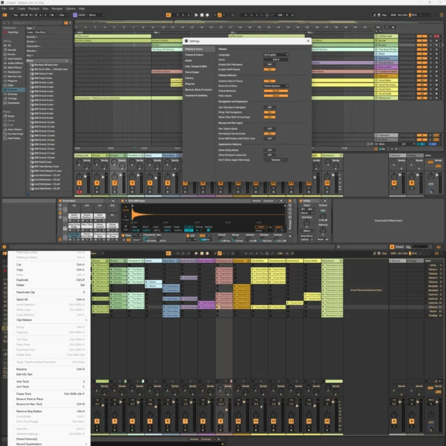Ableton Live Suite 12.2.5 Session View showing clip-based real-time performance interface with unlimited loops and live triggering capability