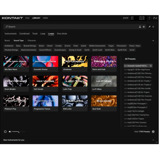 Kontakt 8 sound design interface showing intelligent tools, filters, and sound manipulation controls