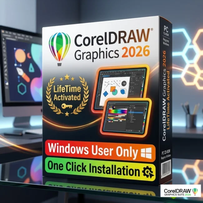 CorelDRAW Graphics Suite 2026 v27 professional design interface showing vector illustration tools, photo editing workspace, and comprehensive creative applications