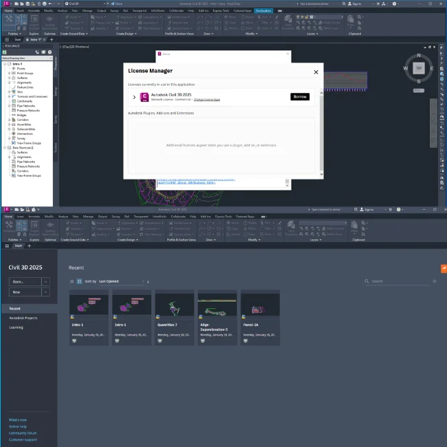 Autodesk Civil 3D 2025 model of building structure with realistic rendering, materials, and lighting effects