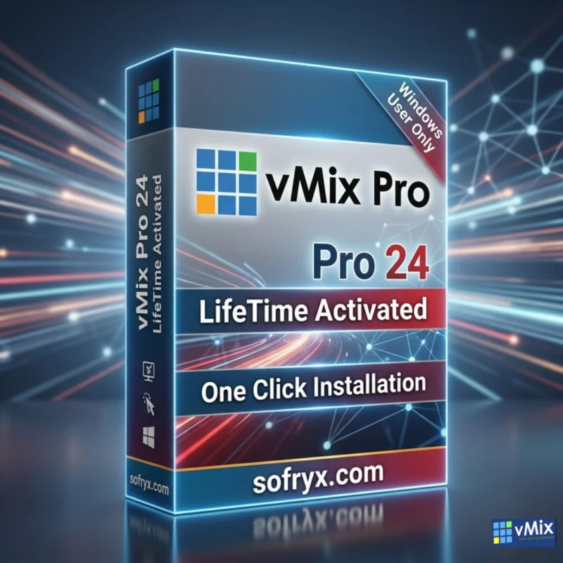 vMix Pro 24 professional live streaming interface showing multi-source video mixing, streaming controls, and professional broadcast capabilities for live production