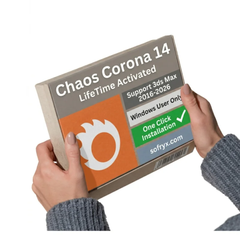 Chaos Corona 14 professional rendering engine interface showing photorealistic 3D render with advanced lighting and materials