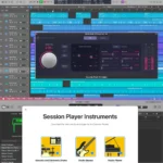Logic Pro 11 professional interface showing audio tracks, MIDI editor, virtual instrument layout, and advanced editing tools for music production