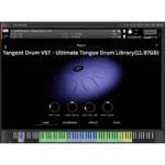 Tangent Drum showing 28 unique articulations including finger techniques, mallet styles, prepared methods, and sound design patches