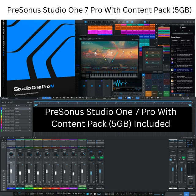 Studio One Pro 7 single-screen interface showing music production workspace with unlimited tracks and advanced editing tools