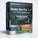 Studio One Pro 7 single-screen interface showing music production workspace with unlimited tracks and advanced editing tools