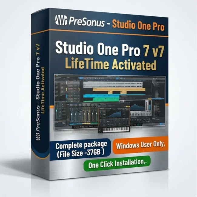 Studio One Pro 7 single-screen interface showing music production workspace with unlimited tracks and advanced editing tools