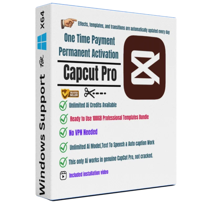 CapCut Pro lifetime AI video editing software with unlimited AI credits and 100GB templates for Windows