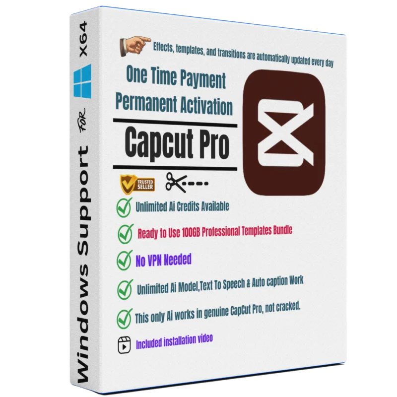 CapCut Pro lifetime AI video editing software with unlimited AI credits and 100GB templates for Windows