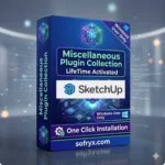 Miscellaneous Plugin Collection for SketchUp showing professional design interface with building models and estimating tools