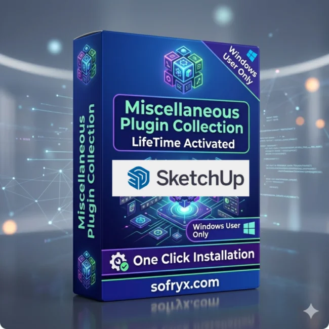 Miscellaneous Plugin Collection for SketchUp showing professional design interface with building models and estimating tools