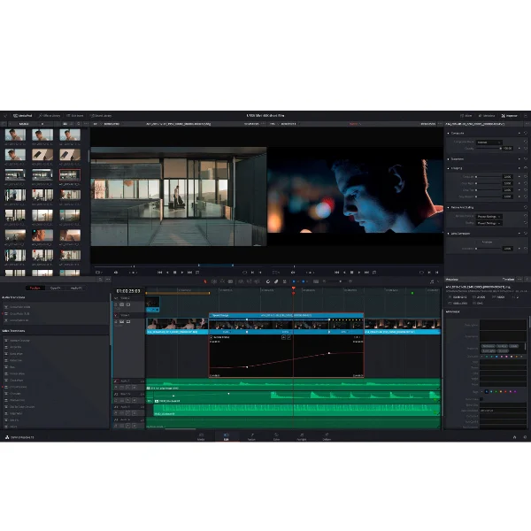 DaVinci Resolve Studio 20.3 Color page with Hollywood-grade grading tools and HDR support