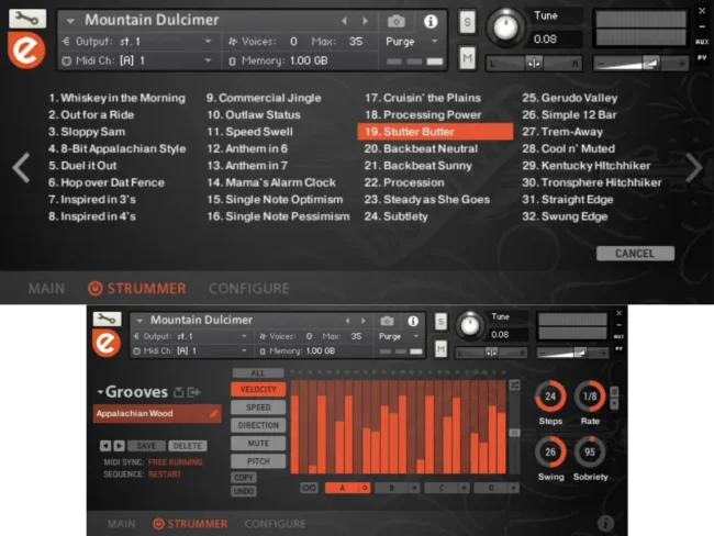 Mountain Dulcimer strumming engine drones effects
