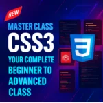 CSS3 Masterclass course banner showing code editor with CSS styles and colorful web design elements