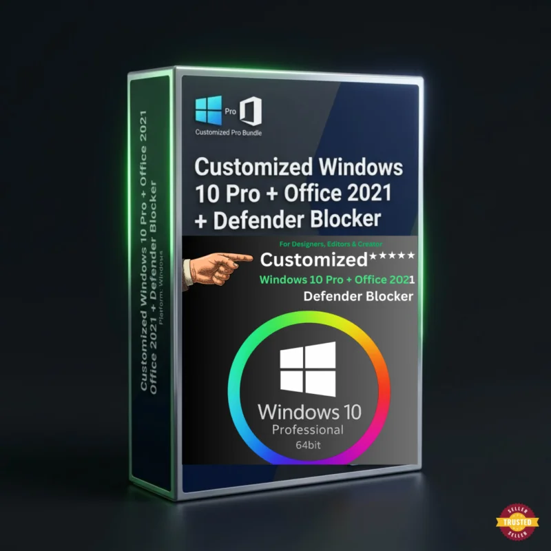 Customized Windows 10 Pro with Office 2021 and Defender Blocker software bundle