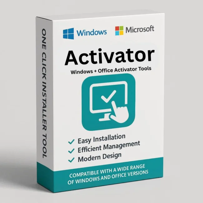 Windows Office Activator software box with lifetime licence label