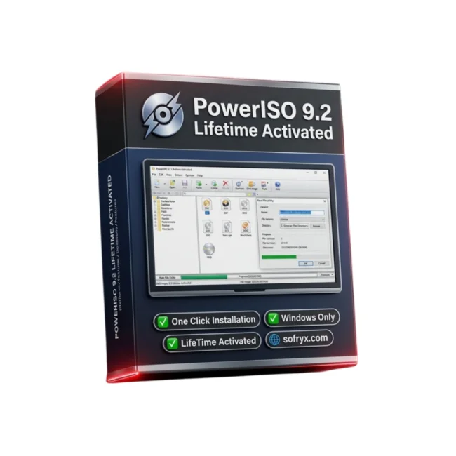 PowerISO 9.2 lifetime activated ISO disc image tool for Windows Sofryx