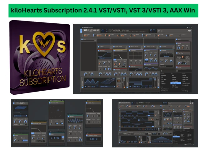 Carve EQ and Slice EQ from kiloHearts showing frequency analysis and equalization controls