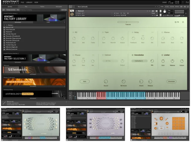 Kontakt Factory Library 2 Beats collection showing 288 drum grooves and kit controls