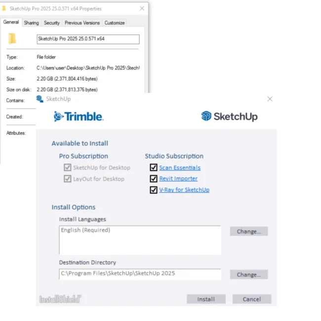 Trimble Scan Essentials importing point cloud data into SketchUp Pro 2025 modeling environment