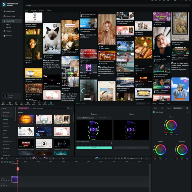 Filmora 15.3 video editor screenshot Windows, filter and transition options