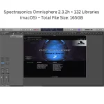 Omnisphere sound browser showing 132 curated libraries with 165GB content collection