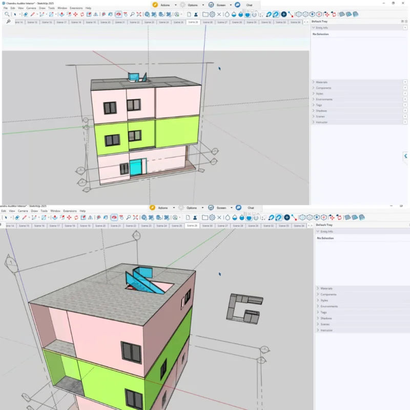 SketchUp Pro 2026 push-pull modeling creating architectural 3D form from floor plan