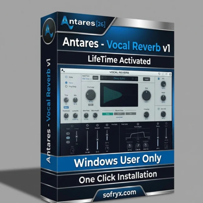 Antares Vocal Reverb professional AI reverb interface showing reverb algorithms and Auto-EQ controls