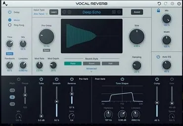 Antares Vocal Reverb AI Assist showing intelligent reverb customization and algorithm selection